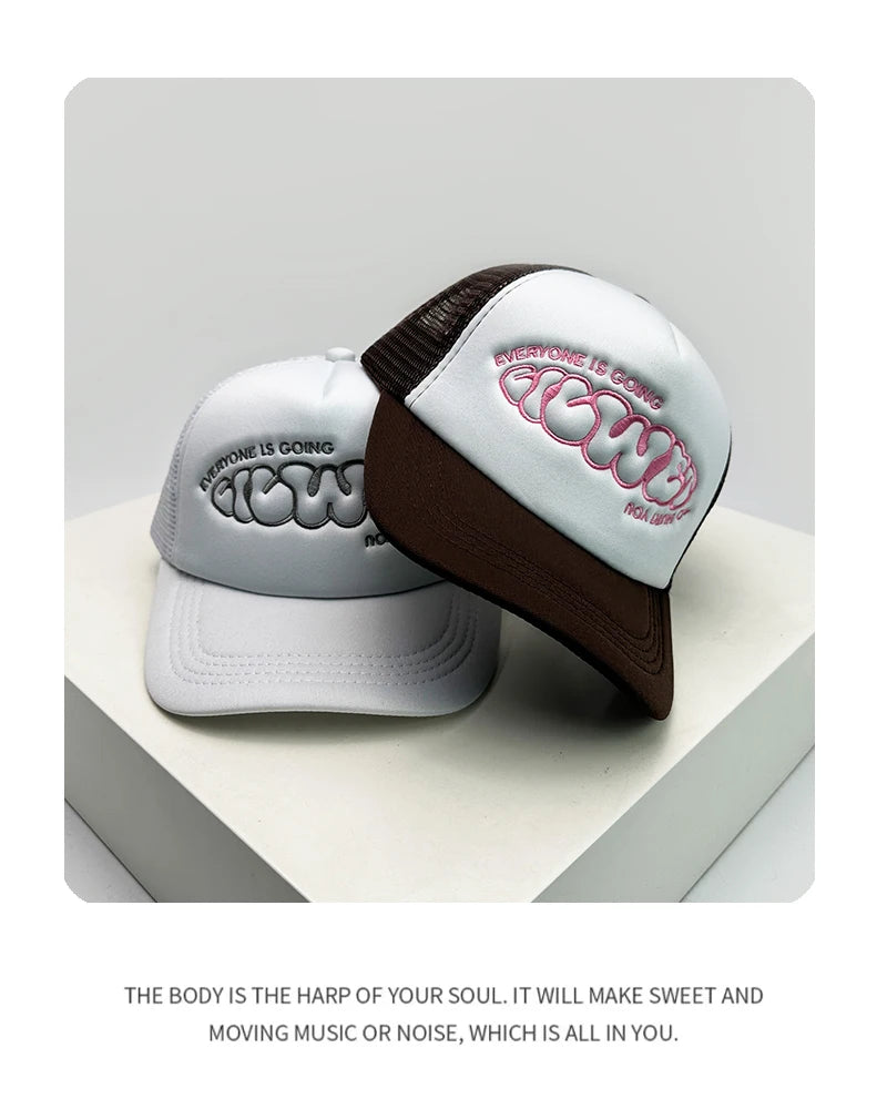 New Unisex Color Block Printed Letter Embroidery Baseball Hats Hip Hop Breathable Mesh Sunshade Street Trucker Caps Versatile