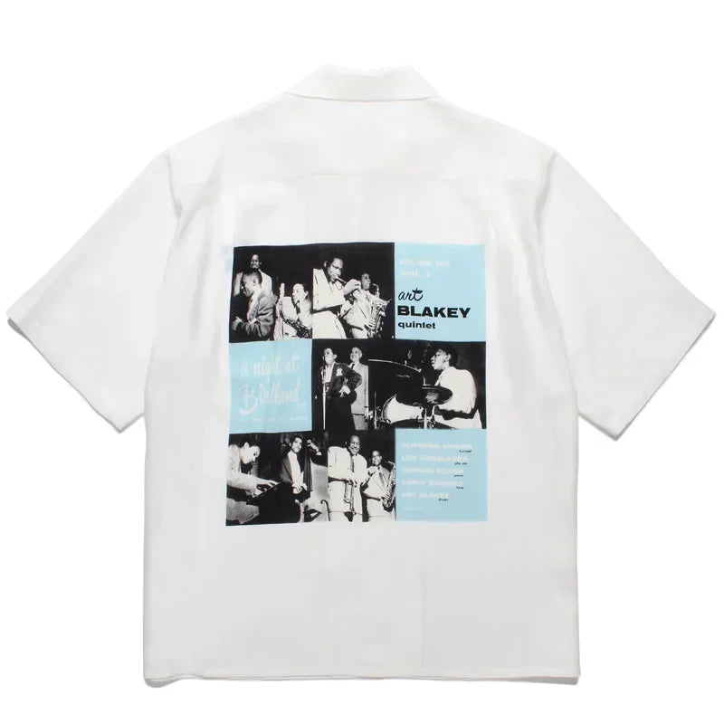 Summer Blue Letters Embroidery WACKO MARIA Shirts Men Women Graphics Print Hawaiian Short Sleeve Tee Casual Fashion Beach Shirt
