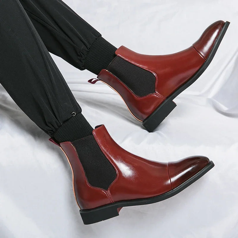 Luxury Brand Men's Chelsea Boots New Outdoor Red Sole Square Shoes Handmade Toe Business Ankle Boots for Men Dress Boots 2024