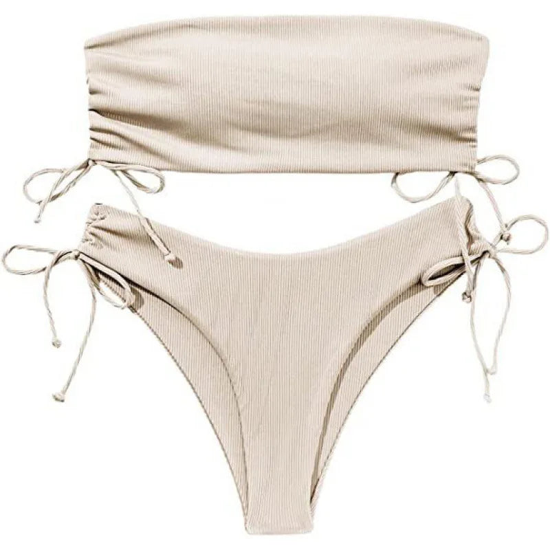 UETEEY 2025 New Summer Swimwear Bikinis Set Sexy Strapless Bikini 2 Piece Set Women Solid Split Swimsuit Backless Beach Bikini