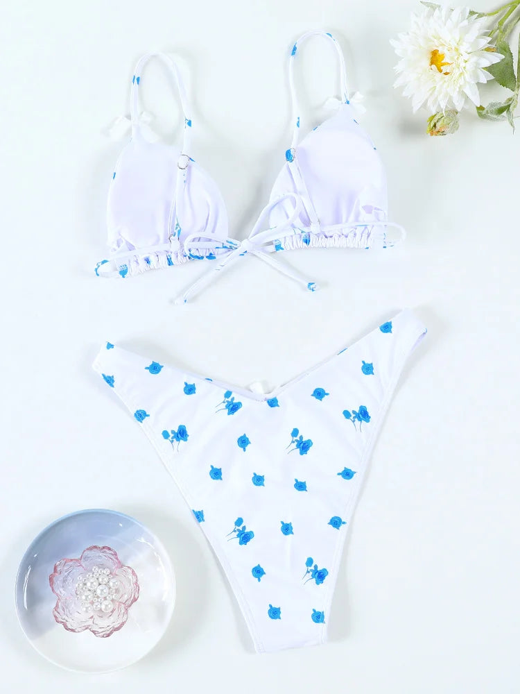Plaid Print Bikinis Bow Swimwear Women Swimsuit Triangle Bikini Set Bandage Bath Suit Low Waist Thong Beachwear New Biquini