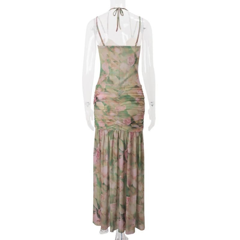 Candyhot Sexy High Waist Split Floral Print Bodycon Spaghetti Strap Dress Summer Fashion Party Vacation Beach New Women Vestidos