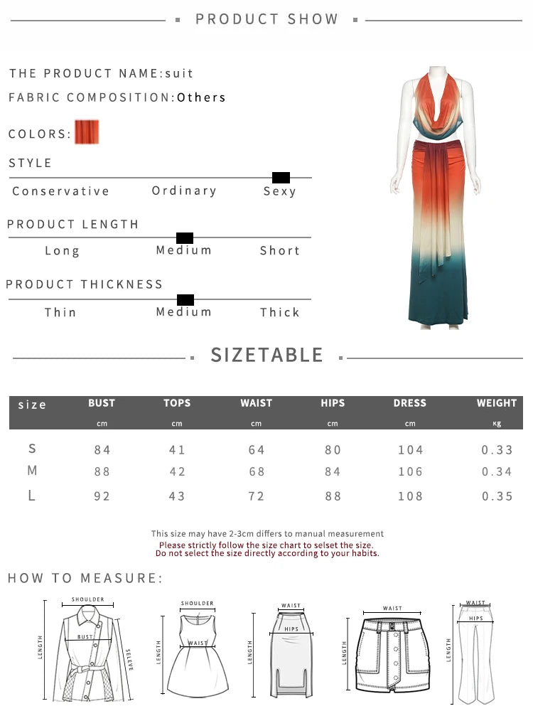 Weird Puss Sexy Colorful 2 Piece Set Women See Through Halter Tank Tops+Ruched Stretch Maxi Skirts Matching Midnight Clubwear
