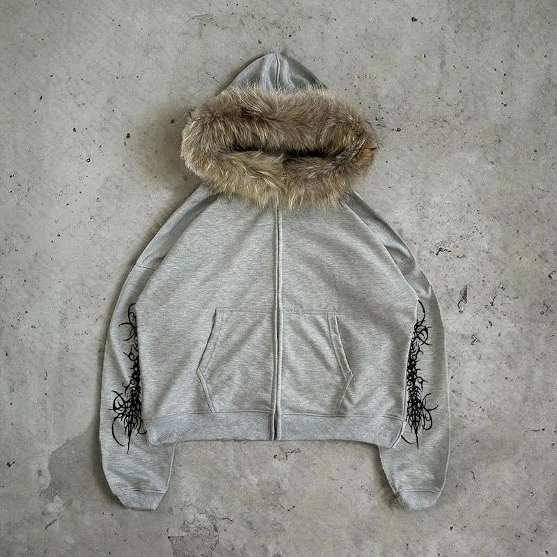 Y2K Zip up hoodie Rock Goth Harajuku Graphic Print Casual Zipper Hoodie sweatshirt Vintage Punk High street Hiphop Clothes Loose