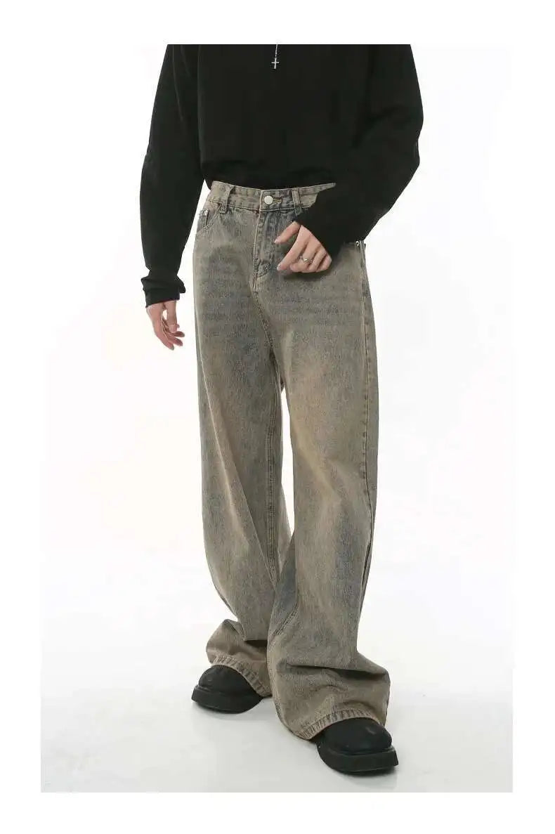 IEFB 2024 Spring Men's Baggy Jeans Worn Out Loose Wide Leg Denim Pants Chic Distressed Streetwear Vintage Male Trousers 9C2019