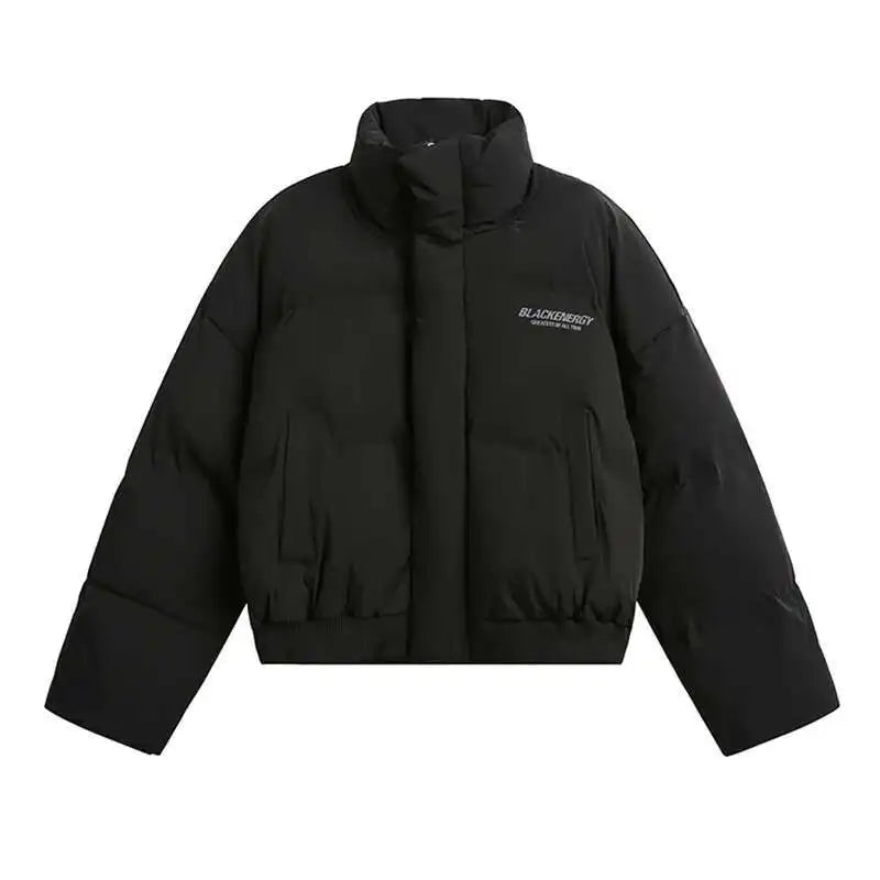PFNW American Simple Stand Collar Short Cotton-padded Coat Men's Black Loose Zipper Quilted Padded Jacket Winter Clothes CPG2211