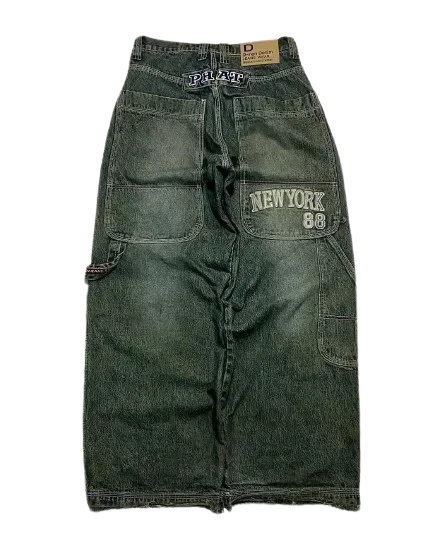 Y2K New American Retro Hip-Hop Cherry Blossom Dragon Print Loose Jeans For Men and Women Gothic Hip-Hop Casual Joker Street Wear