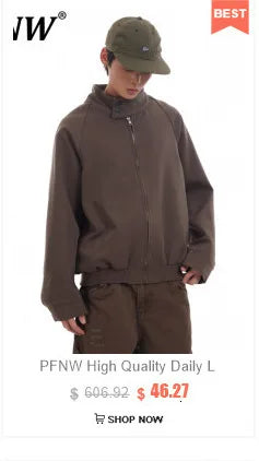 PFNW Winter New Oversized Black Cotton-padded Coat Men's Trend Tie-dye Print Fur Collar Zipper Hooded Quilted Padded Jackets