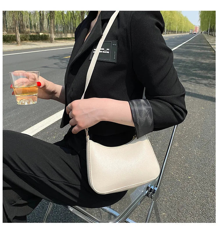 New Women's Fashion Handbags Retro Solid Color PU Leather Shoulder Underarm Bag Casual Women Handbags Designer Bag for Women