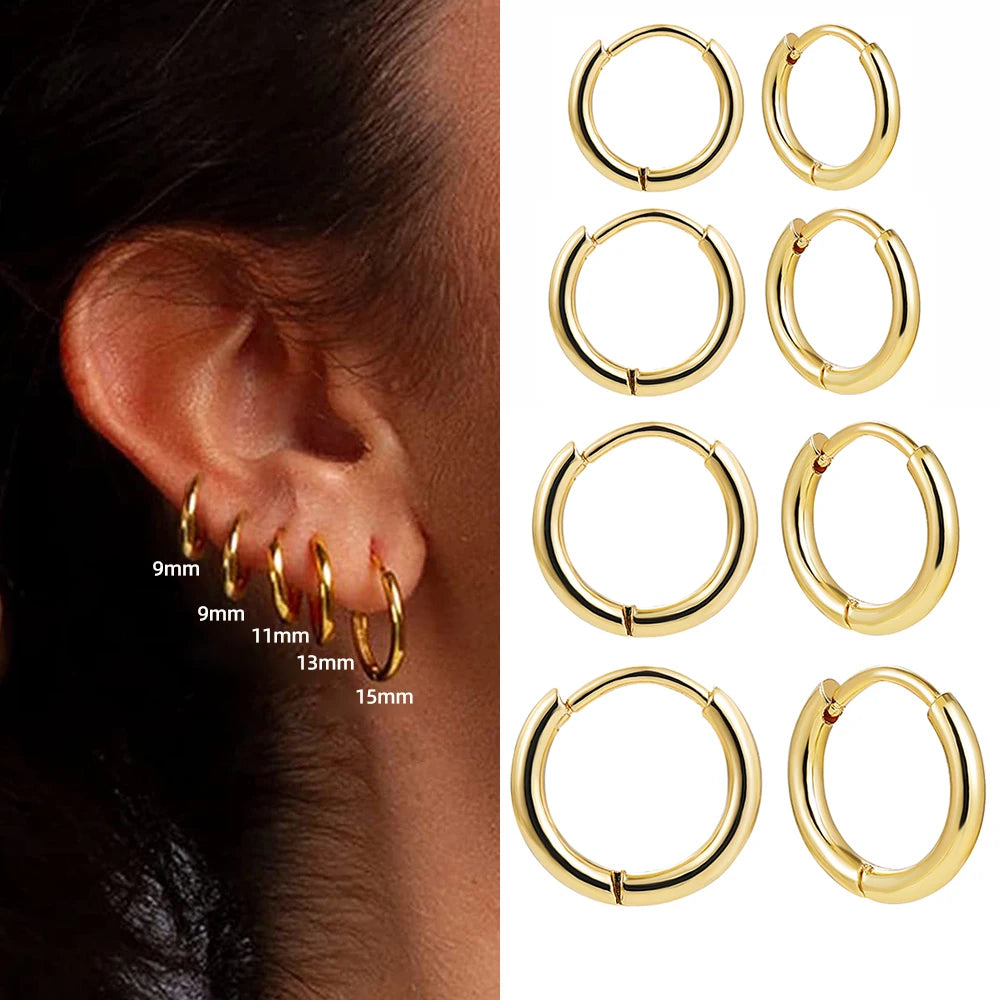 Punk Rock Helix Fake Cartilage Ear Cuff with Long Chain Circle Hoop Earrings Set for Women Tiny Piercing Huggie Earring Jewelry