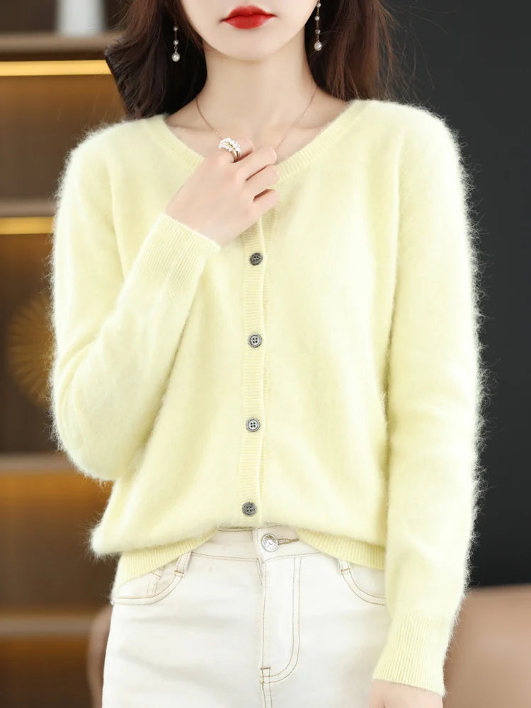 LHZSYY Women Cardigan Super Warm Pure Mink Cashmere Sweaters O-neck Loose Female Sweater Ladies' Solid Color Knit Cardigans