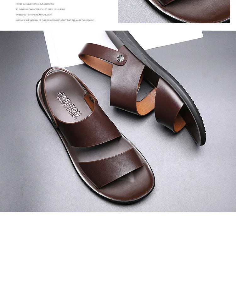 Sandals Men Leather Luxury Brand New Fashion Summer Men Shoes Vintage Flats Casual Non-slip Beach Sandals Men