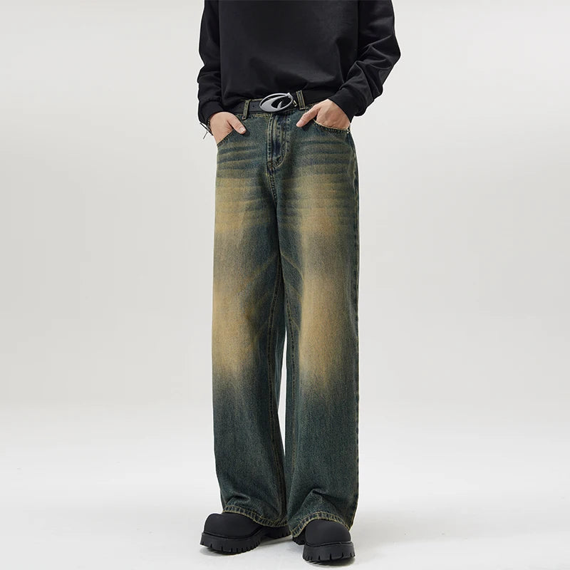 Men's Retro Jeans Korean High Street Hip-hop Loose Straight Leg Wide Leg Pants Y2k Fashion Baggy Pants Street Clothing 4 Colors