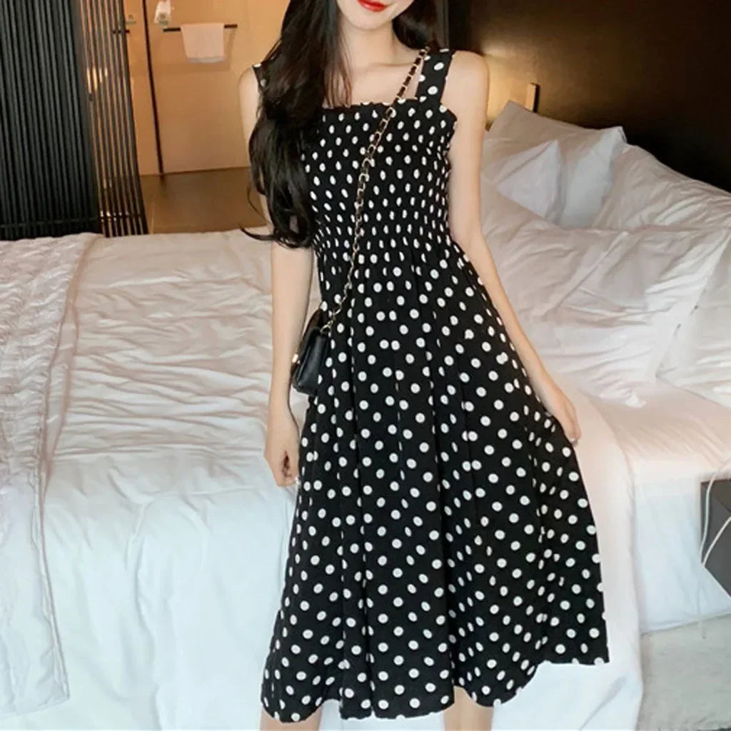 Women's Dresses 2025 Summer Fashion Loose None Sleeve Polka Dot Shoulder Plus Size Casual Dress Sexy Dresses