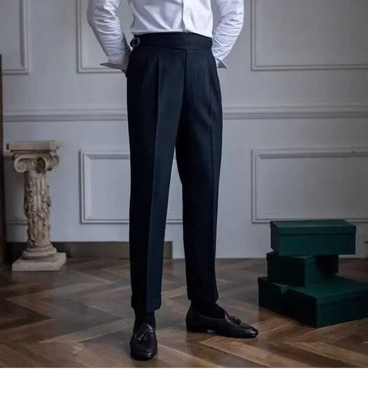 High-waisted Casual Straight-leg Suit Pants For Men Autumn Vintage Draped Waist Trousers Naples Retro Style Business Formal Wear