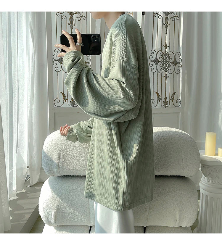2024 Spring Autumn Casual Long Sleeve T Shirts Men Loose Round Neck T-shirts Male Fashion Harajuku Korean Streetwear Tops Tees
