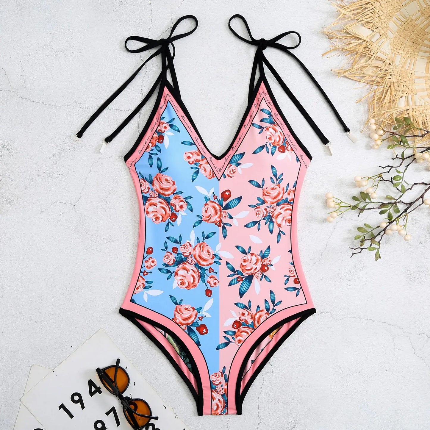 New Vintage Printed Double-sided Wear Swimming Bathing Suit Women Bandage Sexy One Piece Swimsuit Beachwear Swimwear Woman