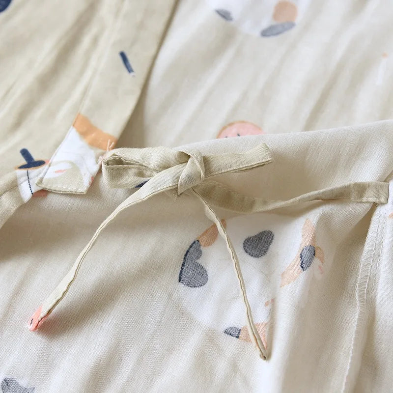 Japanese-style kimono two-piece couple pajamas cover men and women pure cotton gauze cute kitten thin homeware sleepware nighty