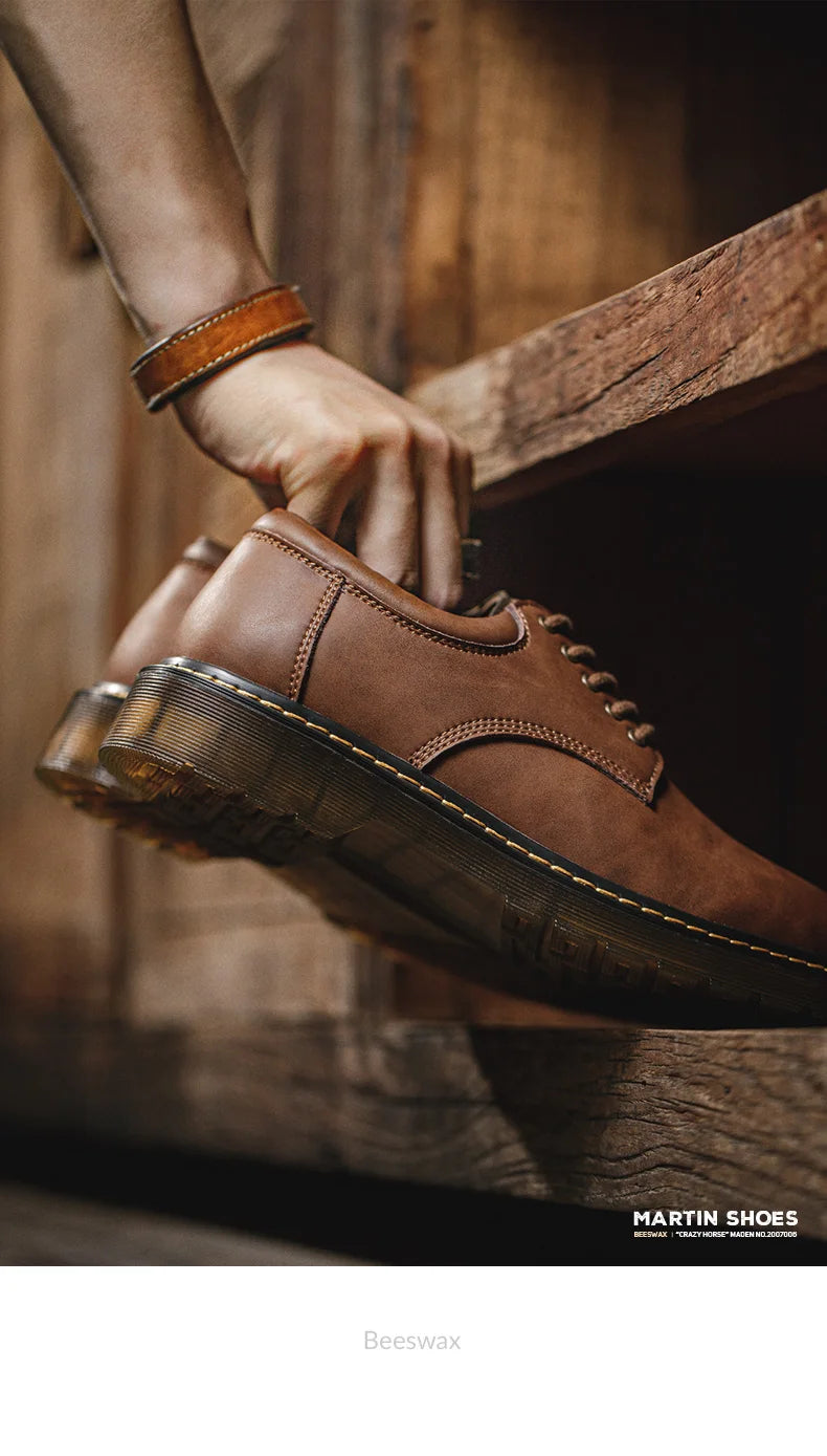 Maden Men's British Genuine Leather Shoes Spring Autumn Outdoor Casual Work Ankle Boots Designer Luxury Low Top Safety Shoes
