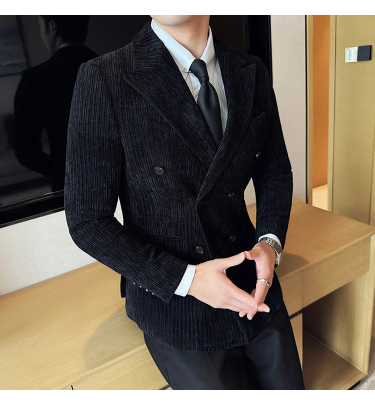 Luxury Velvet Men Blazers Autumn Winter Casual Business Suit Jackets Slim Fit Double-breasted Banquet Party Wedding Dress Jacket