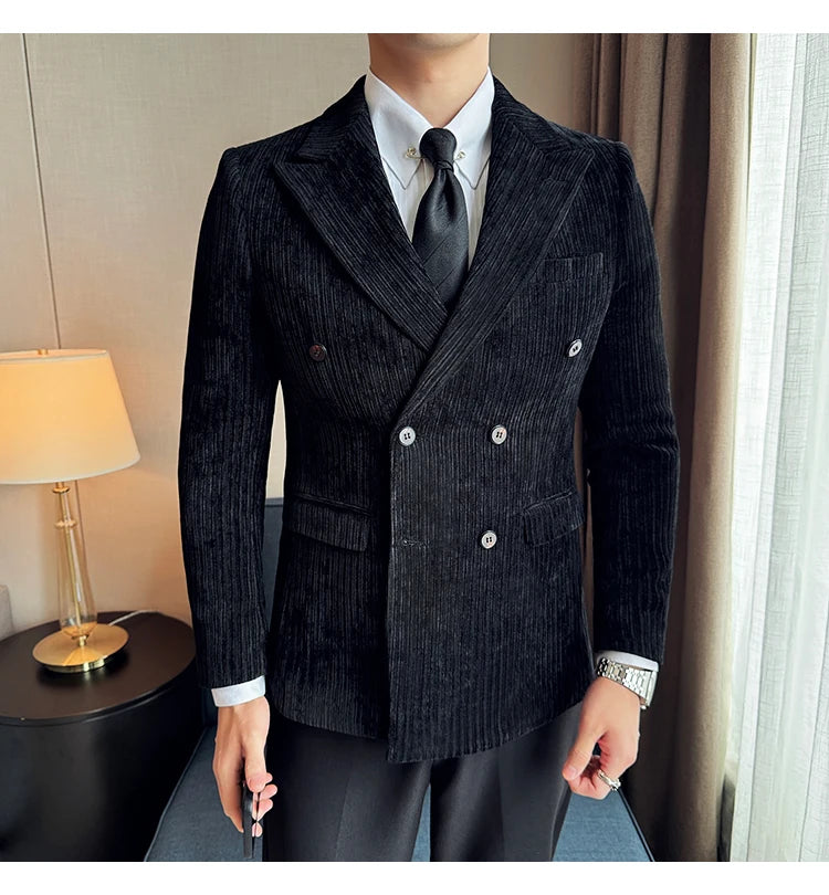 Luxury Velvet Men Blazers Autumn Winter Casual Business Suit Jackets Slim Fit Double-breasted Banquet Party Wedding Dress Jacket