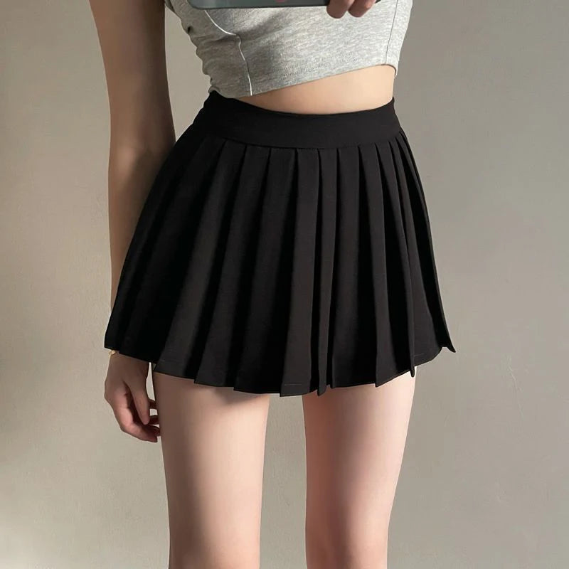 Y2K Irregular Pleated Skirts Women Streetwear Sexy Mini Skirt with Shorts Korean White Black Gyaru Tennis Extreme Skirt