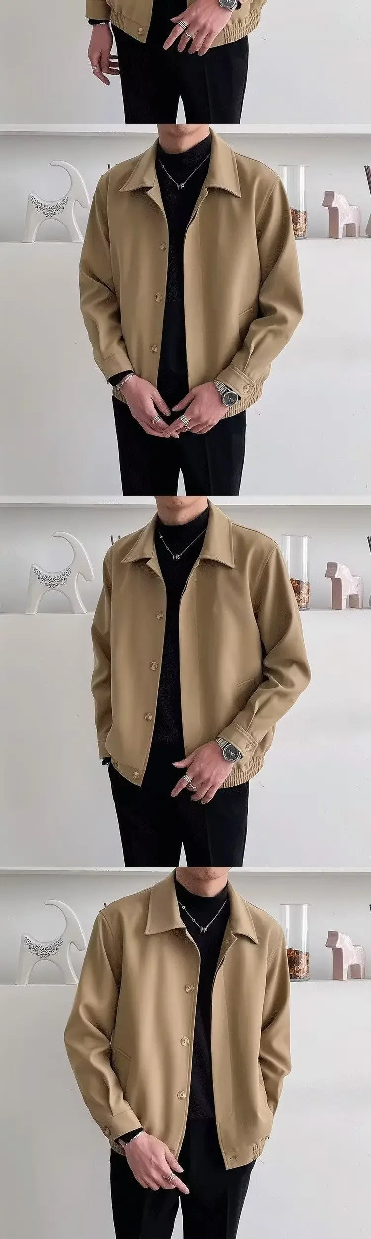 Spring Autumn Men's Casual Versatile Apricot Collar Workwear Jacket Loose Korean Style Trendy Short Shape Outerwear