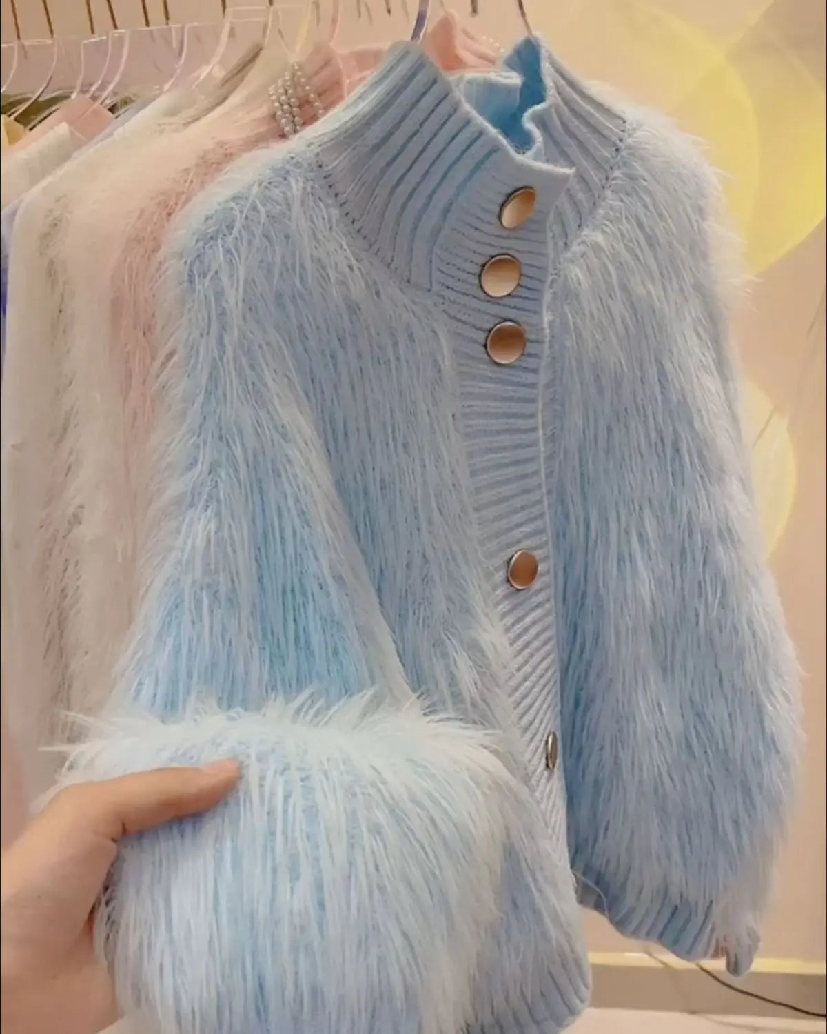 2025 Women Fur Faux Knitted Cardigan Sweater Jacket Korean Style Womens Sweaters Autumn Women's Clothes Knitwear V Neck Knit