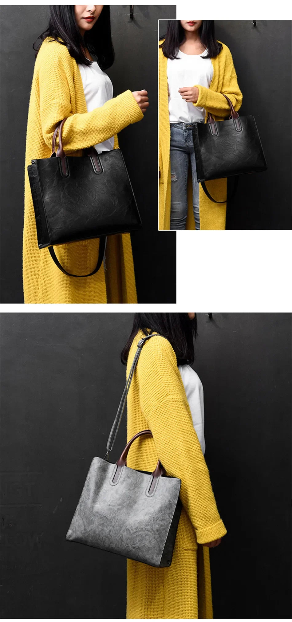 Vintage OIL SKIN Leather Big Casual Tote Women Bags High Quality Women's Handbags Shoulder Crossbody Bags Brown Black Sac A Main