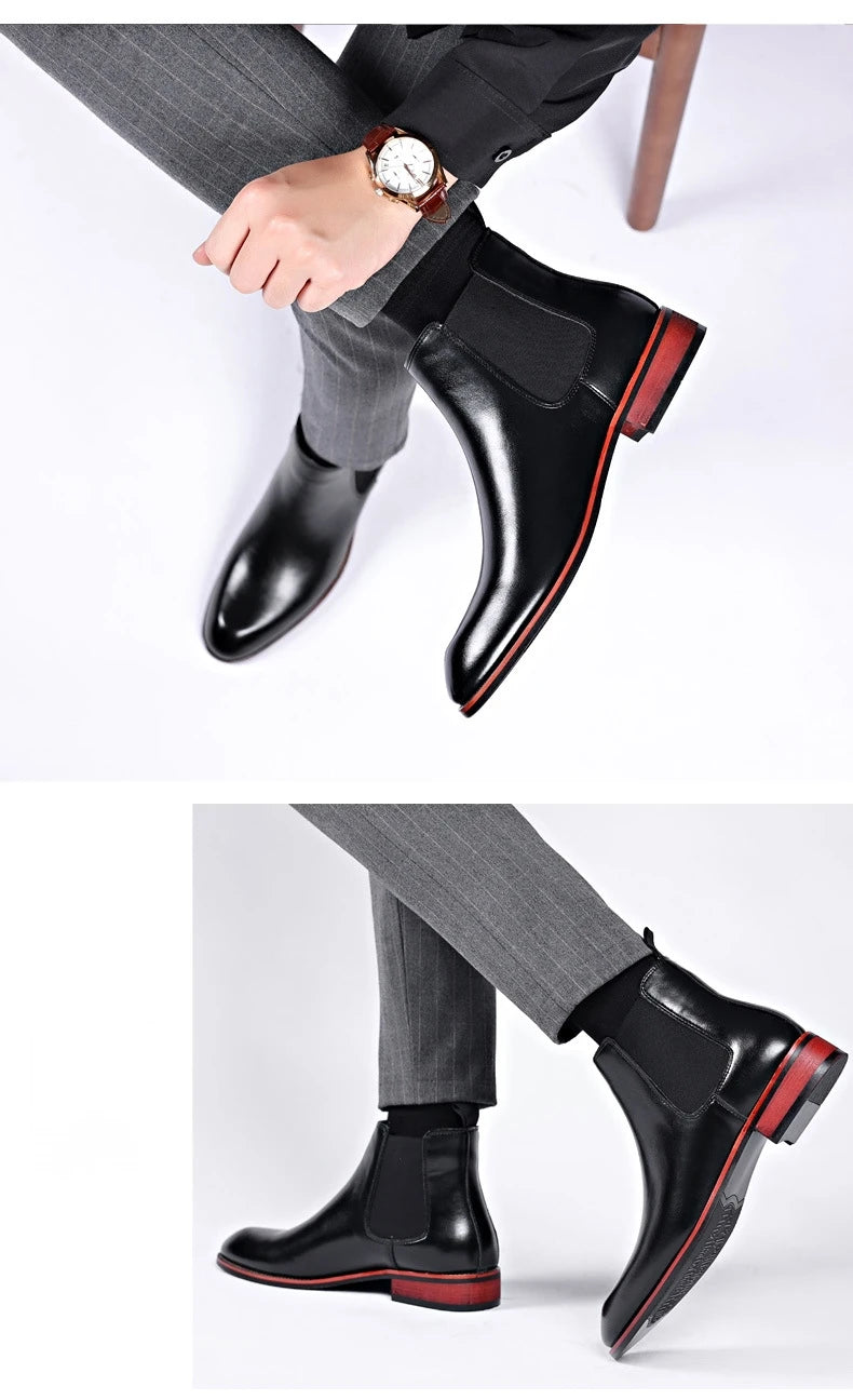 Men's Classic Retro Chelsea Boots Mens Fashion Leather Ankle Boots Men British Style Short Boots High-top Casual Shoes