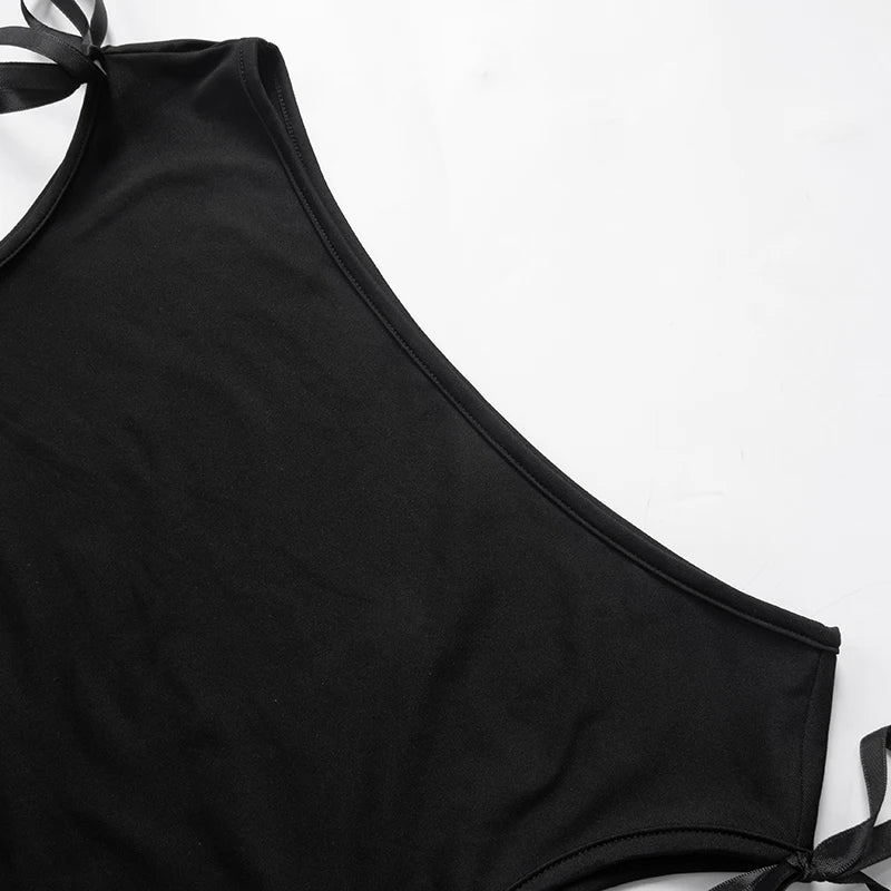 CUTENOVA 2024 Summer Solid Color Sexy Off Shoulder Tops Lace Up Sleeveless T-Shirt Casual Slim Crop Top Black Short Sleeve Wome