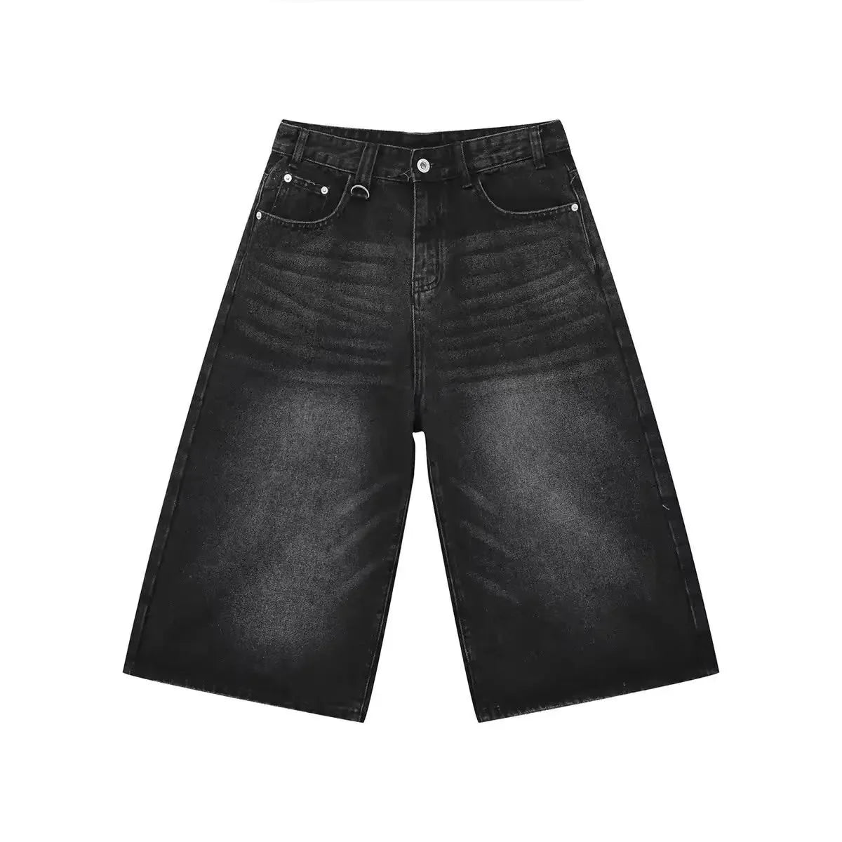Retro Hong Kong Style Men's Loose Wide Leg Jeans Shorts Hip Hop Style Summer New Slimming Seven-Point Pants Trendy Casual Shorts
