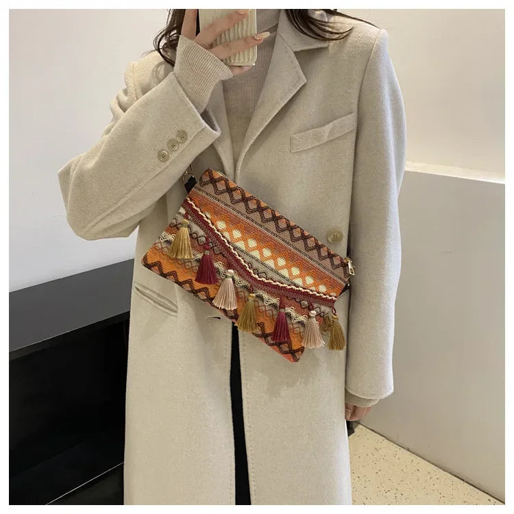 New Vintage Bohemian Fringe Shoulder Bag Women Tassel Boho Hippie Gypsy Fringed Women's Handbags Open Bag Purses and Handbags