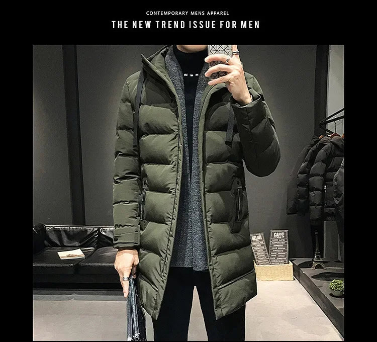 Men Long Down Jackets Winter Coats Chaquetas Hooded Casual Winter Parkas High Quality Male Green Warm Parkas Coats Size 8XL