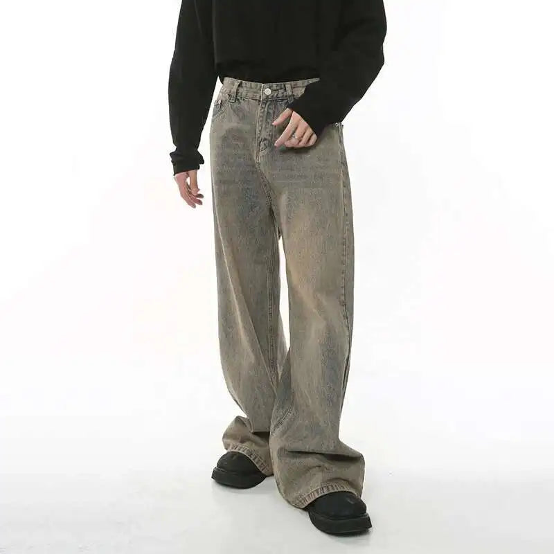 IEFB 2024 Spring Men's Baggy Jeans Worn Out Loose Wide Leg Denim Pants Chic Distressed Streetwear Vintage Male Trousers 9C2019