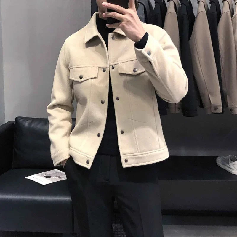 Korean Style Men's Slim Fit Jacket New Arrival Fall Winter Thickened Work Casual Trendy Brand Top For Leisure And Socializing
