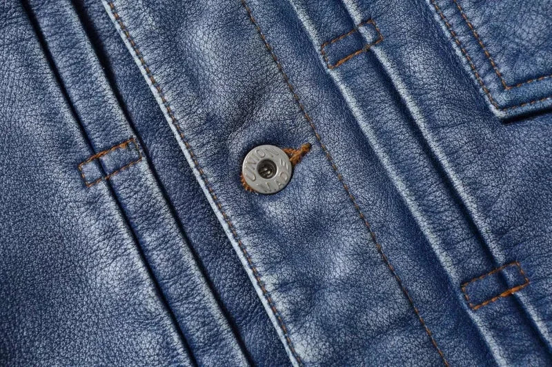 New Navy Blue Top Layer Cowhide Genuine Leather Jacket Men's Short Slim Fit Retro Motorcycle Lapel Casual Jacket Trendy
