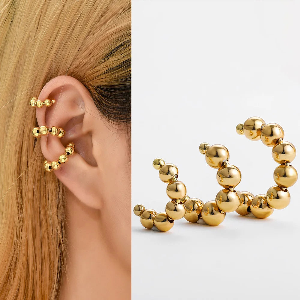 Punk Rock Helix Fake Cartilage Ear Cuff with Long Chain Circle Hoop Earrings Set for Women Tiny Piercing Huggie Earring Jewelry