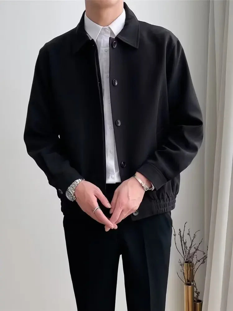 Spring Autumn Men's Casual Versatile Apricot Collar Workwear Jacket Loose Korean Style Trendy Short Shape Outerwear