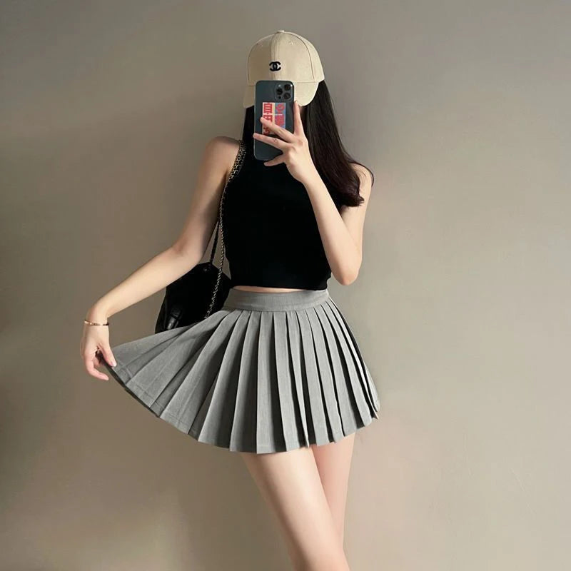 Y2K Irregular Pleated Skirts Women Streetwear Sexy Mini Skirt with Shorts Korean White Black Gyaru Tennis Extreme Skirt