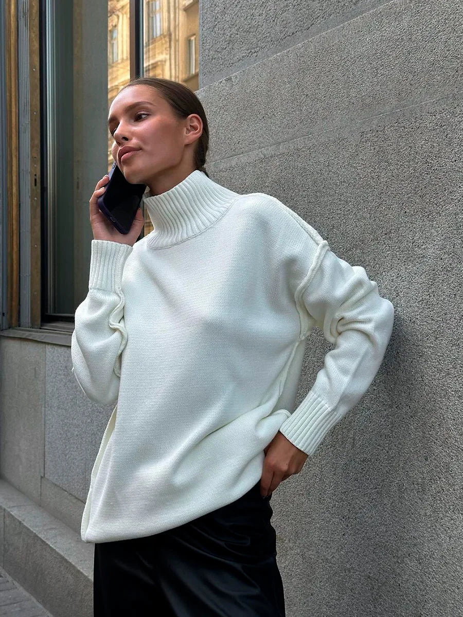 Bornladies Women's Solid Color Knitted Turtleneck Sweater Autumn Winter Thick Loose Casual Pullovers Female Warm Fashion Sweater