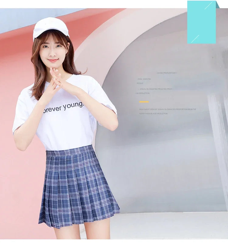 HELIAR Women Plaid Sweet Pleated Skirts Preppy Style A-line High Waist Mini Skirts Harajuku Slim Sexy Skirts Summer Spring