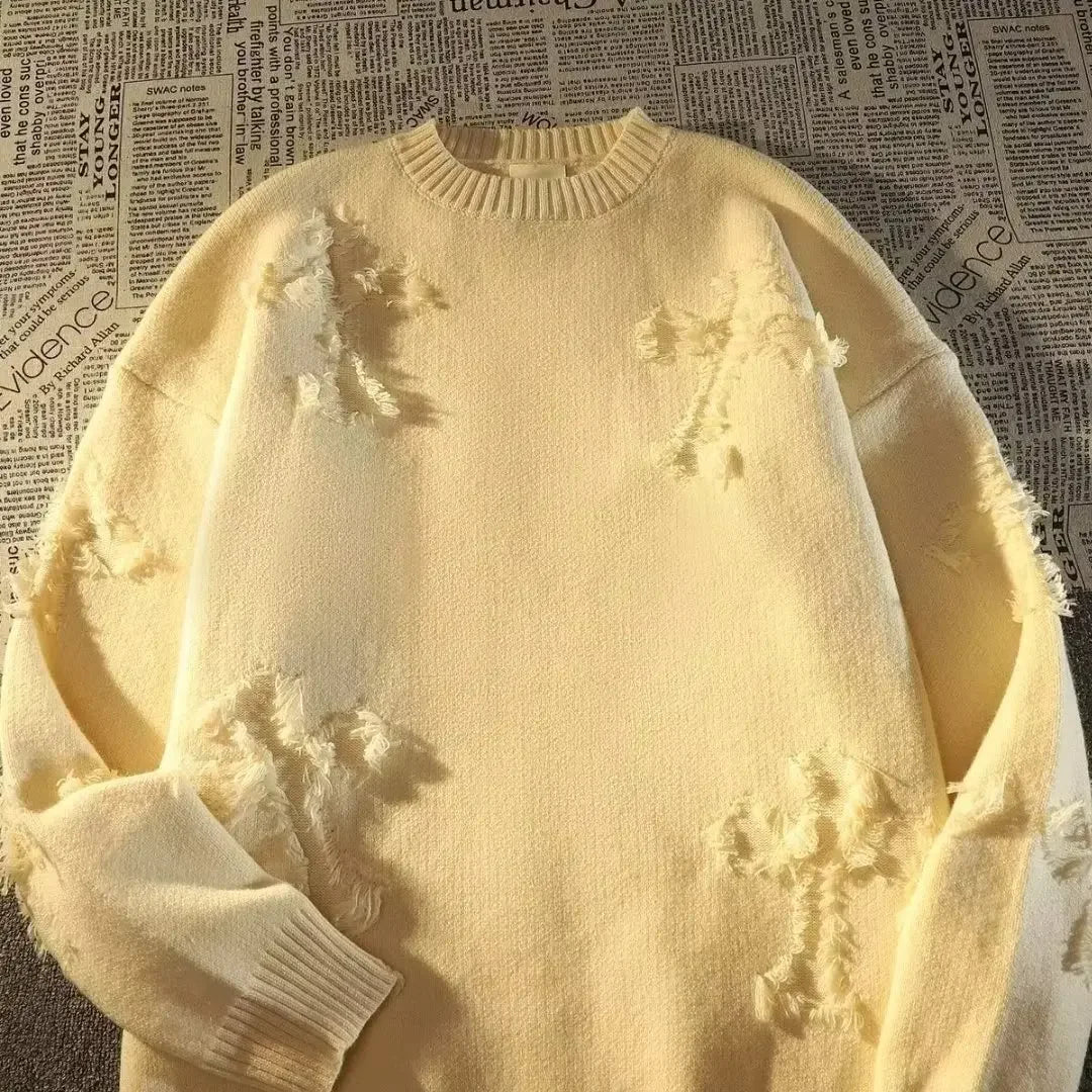 Unisex Round Neck Sweater Casual Trendy Knitted Top Solid Color Loose Fit Versatile For Men Women Hong Kong Style