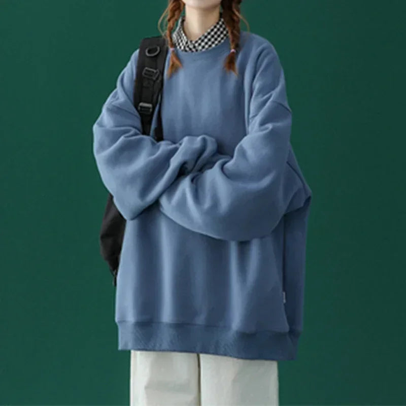 LEGIBLE 2025 Autumn Winter Woman's Hoodies Oversize Female Loose Solid Thicken Fleece Warm Women Sweatshirts Lady