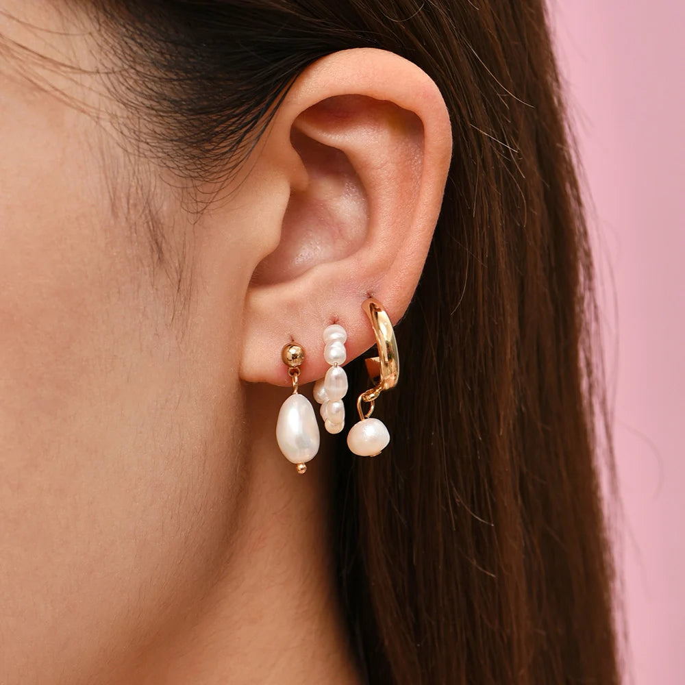 Punk Rock Helix Fake Cartilage Ear Cuff with Long Chain Circle Hoop Earrings Set for Women Tiny Piercing Huggie Earring Jewelry