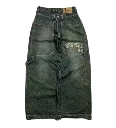 New High Waist 2025 American Retro Plant Flower Print Ladies Commuter Wide-leg Jeans Youthful and Beautiful Out of The Street