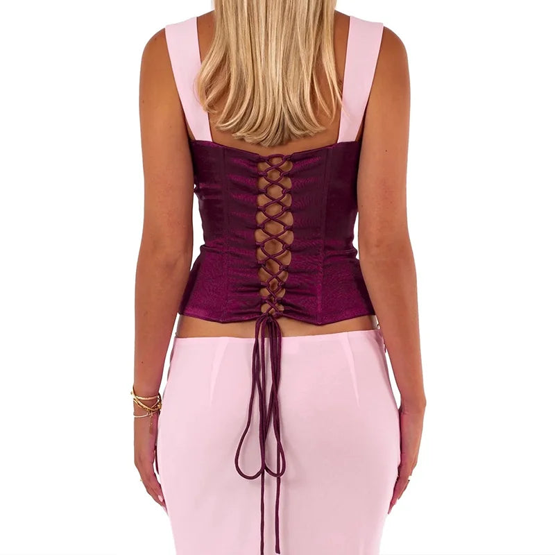 WhereMery Temperament Women's Two Piece Set Off Shoulder Sleeveless Patchwork Crop Tops With Sexy Slim Low-Waist Straight Skirts