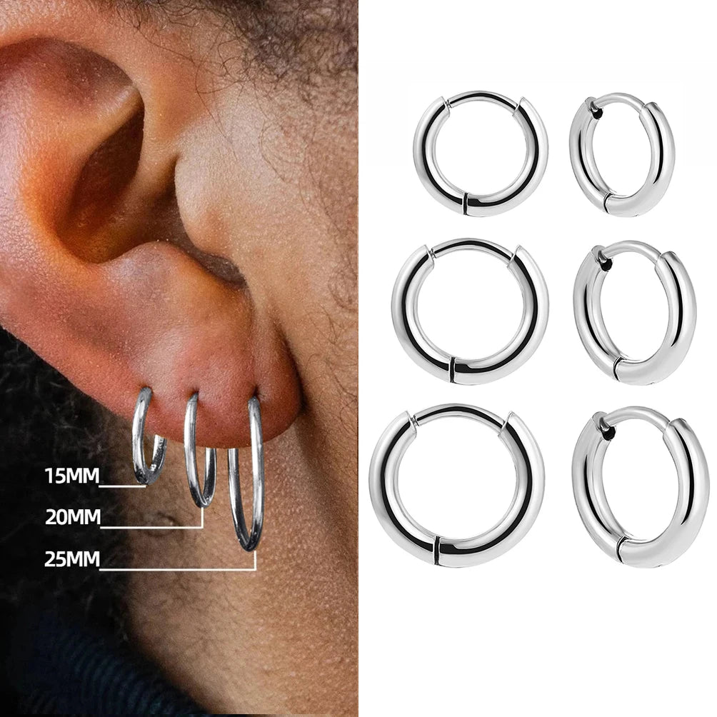 Punk Rock Helix Fake Cartilage Ear Cuff with Long Chain Circle Hoop Earrings Set for Women Tiny Piercing Huggie Earring Jewelry