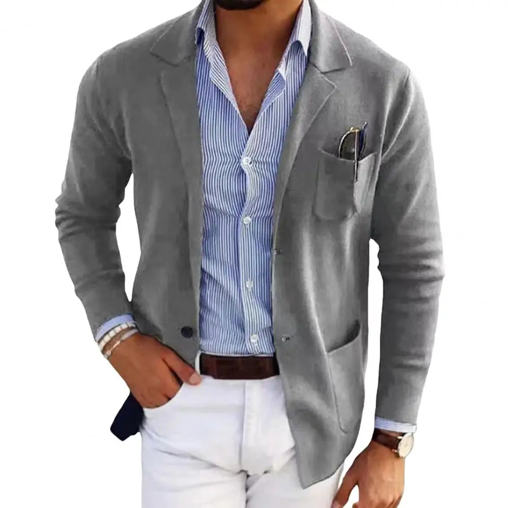 Casual Men Blazers Solid Color Lapel Long Sleeve Single-Breasted Suit Coat Business Outerwear Suit Jacket With Pockets