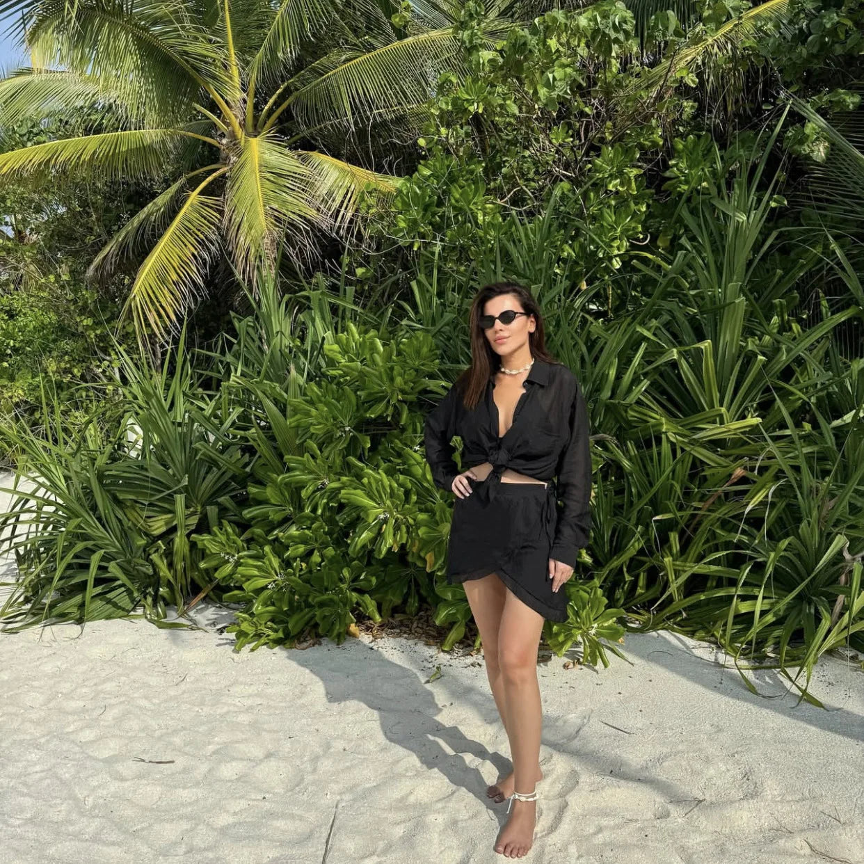 Casual 2 Piece-Set Summer Female Cover up And Ruffled Mini Skirt Lace-Up Beach Holiday See-Through Loose Women's Outfits